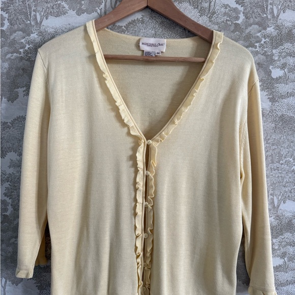 Monterey Bay Sweaters - Vintage Silk cotton blend yellow ruffled cardigan
